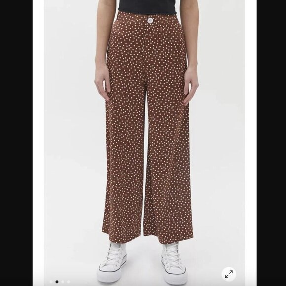 Urban Outfitters Brown Satin Polka Dot Wide Leg High Rise Pants L - Picture 1 of 12